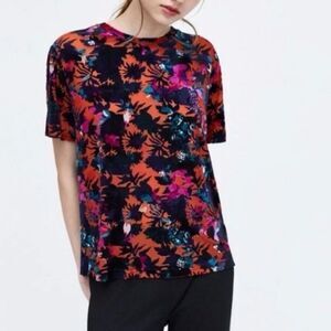 Zara Orange and Purple Velvet Boxy Short Sleeve Top